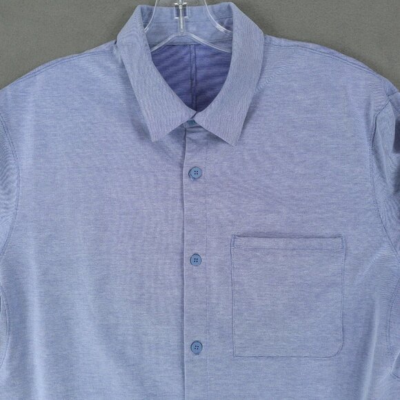 Lululemon Shirt Mens Large Blue Solid Button Up Pocket Live in Practice Stretch - Picture 2 of 7
